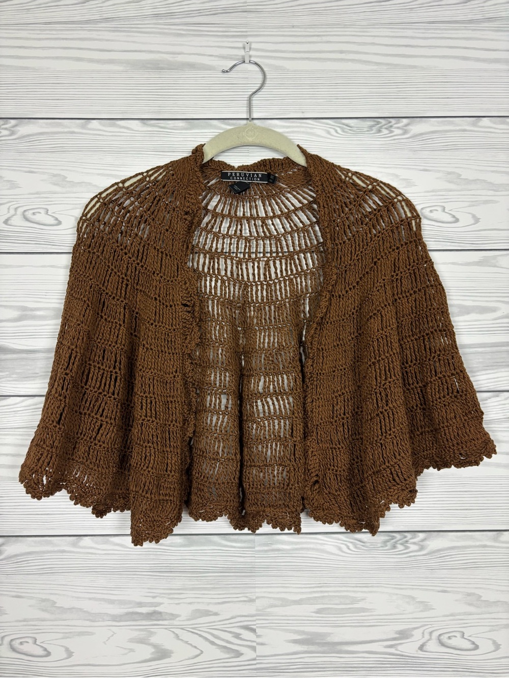 Peruvian Connection brown 100% Pima cotton knit cardigan size medium/large